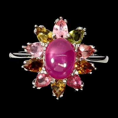 925 Sterling Silver Ring Oval Ruby 8x6mm Tourmaline Gemstone Jewelry Size 7 - Image 1 of 4
