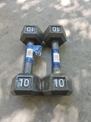 Pair of 10 lb CAP Cast Iron Hex Dumbbell set, total weight 20 lbs - Image 1 of 4