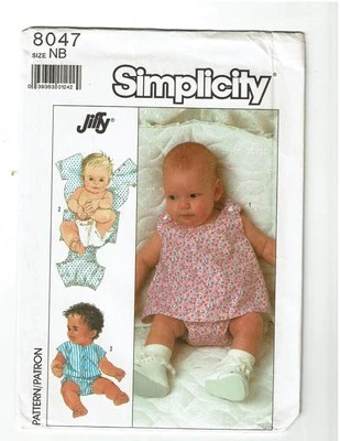 Simplicity 8047 NB Infants One Piece Lined Suit  Sewing Pattern *Cut* - Image 1 of 3