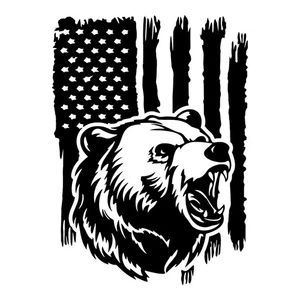 Distressed American Flag Bear Head Hunter Grizzly Hunt Outdoor Decal Sticker - Picture 1 of 3
