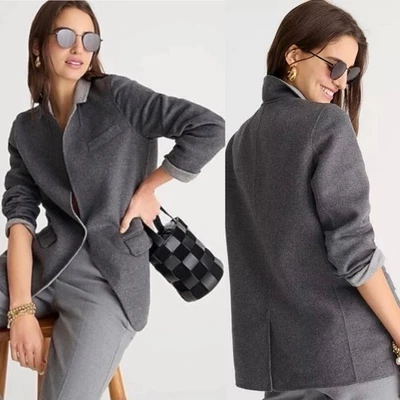 Chaqueta Blazer J.Crew Leighton en Mezcla de Lana Doble Cara Gris Talla 6 Foto 1 de 4