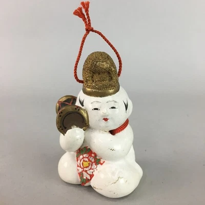 Muñeca Kokeshi de cerámica japonesa de colección estatuilla de cerámica niño tocando tambor babero KF185 Foto 1 de 4