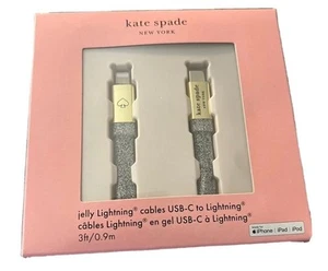 Kate Spade New York 3ft Old Style iPhone USB-C Jelly Cable Black & Silver NIB - Zdjęcie 1 z 3