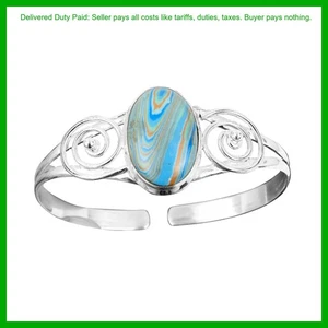 Cyber Monday Angebot Sterlingsilber natürlicher Regenbogen Kalsilika Einfassung Armreif Schmuck - Bild 1 von 7