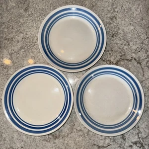 Vintage Gibson 3er Set weiß blau Streifen Keramik Dessertteller Geschirr 7 Zoll - Bild 1 von 5