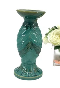 Vintage Drip Glaze Pillar Candle Holder Ceramic Turquoise Blue 10” Beautiful! - Picture 1 of 10