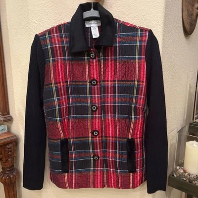 复古 DRAPER’S & DAMON’S 红色黑色格子水钻纽扣假日夹克-S — 第 1/4 张图片
