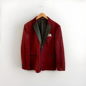 EXPRESS Burgun Velvet Black Trim One Button Tuxedo Blazer Jacket Men's 42R Slim - Picture 1 of 13