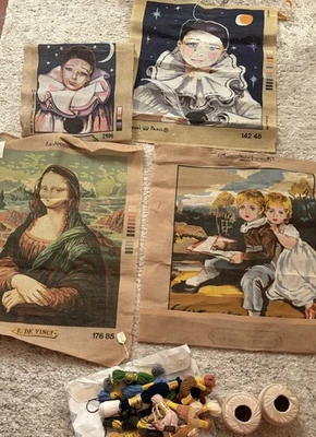 Lote DE COLECCIÓN De 4 LONA PUNTA DE AGUJA Royal Paris 19" x 24 1/2" Mona Lisa Etc Foto 1 de 4