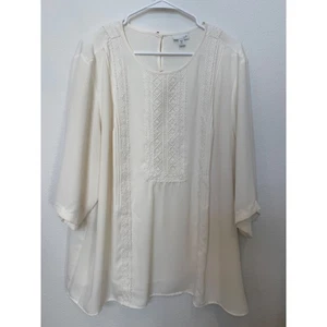 J Jill Damen 3X Tunika Top Bluse elfenbein Häkelborte Kurzarm fließend - Bild 1 von 9