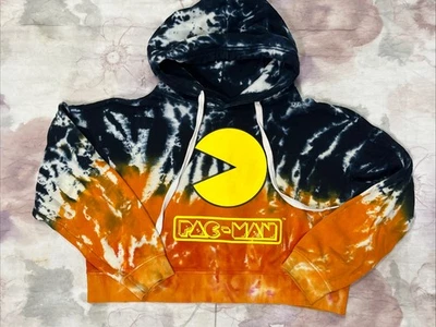 Pac-Man Cropped Hoodie Tye-dye Juniors Women’s Medium Logo Drawstring Hooded - Image 1 of 4