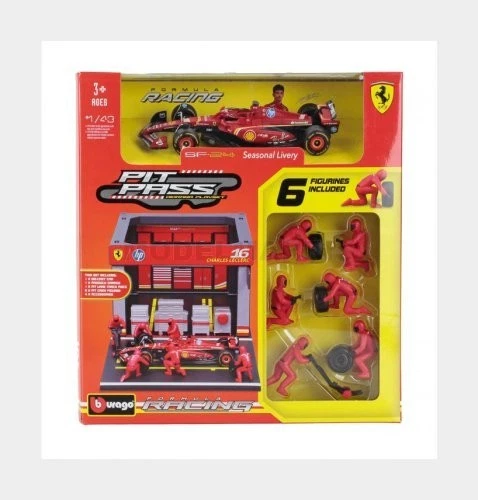 BURAGO 18-36862-L FERRARI - F1 SF-24 DIORAMA GARAGE PIT-STOP TEAM SCUDERIA FERRA