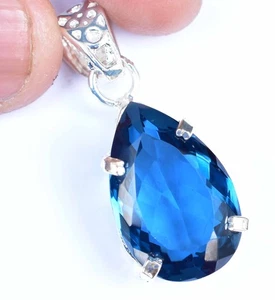 33.95 CT Naturale Zaffiro Blu Pera 925 Pendente Argento Sterling Certificato - Picture 1 of 9