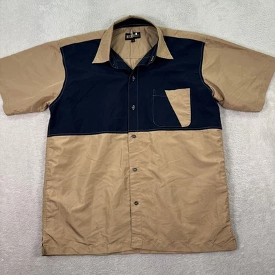 Camisa Diesel Para Hombres Mediana Bloques de Color Manga Corta Informal Abotonada Beige Azul Marino Usada en Excelente Condición Foto 1 de 4