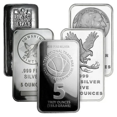 5 oz Silver Bar - .999  Fine Bullion  (Secondary Market) - Image 1 of 3