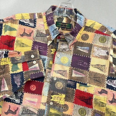 Camisa Alexander Julian De Colección Colores Para Hombres Mediana Multi Banderas Universitarias Retazos Años 90 Foto 1 de 4
