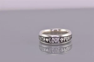 JNR Sterling Silver Carved Cross FAITH LOVE PURITY Heart Band Ring 925 Sz: 9.5 - Picture 1 of 8