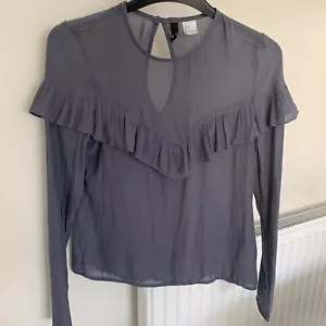 H&M Size 6 Blue Ruffle Mesh Long Sleeve Blouse - Picture 1 of 4