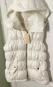 NWT Women's Michael Kors White Zip Quilted Down Vest with Removable Hood M - Picture 1 of 12