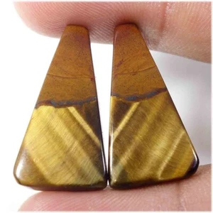 25.90 Cts Common Tiger's Eye Loose Gemstone Fancy Cabochon Pair 14x28x04 mm - Picture 1 of 8