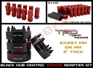 4 Pc Toyota 2" Hub Centric Wheel Spacers + 24 Pc 12x1.5 Red Spline Lug Nuts Kit - Picture 1 of 11