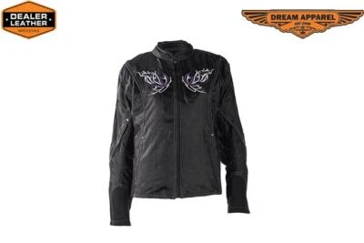 Lightweight Textile Women's Black Motorcycle Jacket W/ Butterfly Embroidery - Image 1 of 4