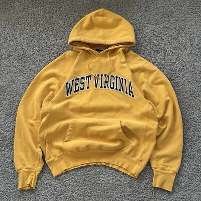 Vintage Y2K West Virginia Hoodie Mens Large Yellow Sweatshirt Distressed 2000s - Image 1 of 4