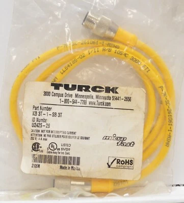 NEW Turck Male to Female Cordset U2425-28 KB 3T-1-SB 3T - 1 Meter PVC - Image 1 of 2