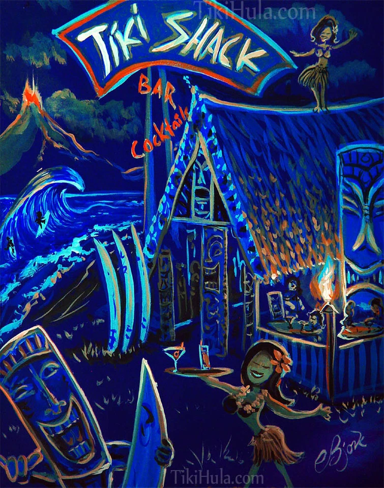 Cabaña Tiki azul playa isla hawaiana impresión 8x10 CBjork Foto 1 de 1