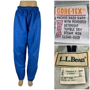 LL Bean Large Pants 100% Nylon Gore Tex Rain Blue Vintage Hiking Outdoors 90s - Picture 1 of 16