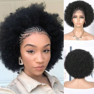 Peluca de cabello humano rizado rizado rizado rizado negro trenza corta 13x4 Foto 1 de 4