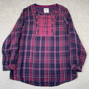 Country Rose Women’s 3/4 Sleeve Purple Check Embroidered Beaded Blouse  14 - 16 - Picture 1 of 11