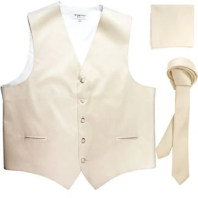 New Men's Solid Tuxedo Vest Waistcoat & 1.5" Skinny Necktie Set Ivory formal - Image 1 of 4