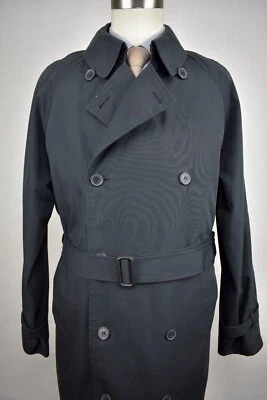 Roundtree & Yorke Solid Black Cotton/Poly Double Breasted Trench Coat Size: 42R - Image 1 of 4