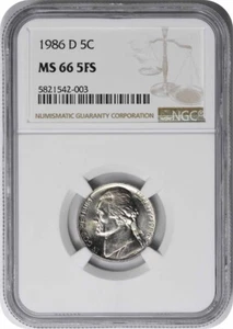 1986-D Jefferson Nickel MS66 5FS NGC - Picture 1 of 2