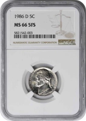 1986-D Jefferson Nickel MS66 5FS NGC - Image 1 of 2