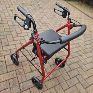 DRIVE 4 Wheel Rollator Walker w Seat & Storage Red Frame Max User Weight 135Kg - Picture 1 of 23