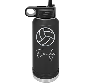 Botella de agua de voleibol grabada, tamaño 32 oz con pajita personalizada con tu nombre Foto 1 de 3