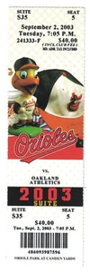 Baltimore Orioles Vs Oakland Athletics September 2 2003 Unused Suite Ticket - Picture 1 of 2