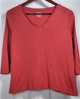 Chico's The Ultimate T 恤 0 码小号红色短袖 V 领衬衫皮马棉 — 第 1/4 张图片