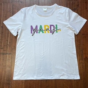 Women's Mardi Gras T-Shirt Tee White Size Large L Purple Green Gold NOLA New - Picture 1 of 5