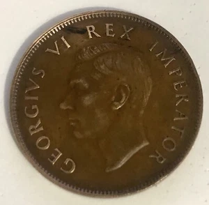 VINTAGE 1937 SOUTH AFRICA 1 PENNY KING GEORGE VI REX IMPERATOR COIN COLLECTIBLE - Picture 1 of 2