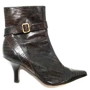 Antonio Melani Lizard Leather Boots Womens 8M Brown Glove Fit Pointed Toe Heel - Picture 1 of 12