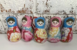 5 x Soft Handmade Russian Babushka Dolls With Ribbon Hanging Loop Colourful - Picture 1 of 10
