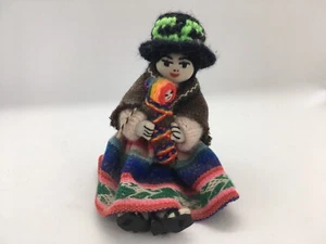 Peruvian Soft Doll Woman Holding Baby 5” Handmade - Picture 1 of 9