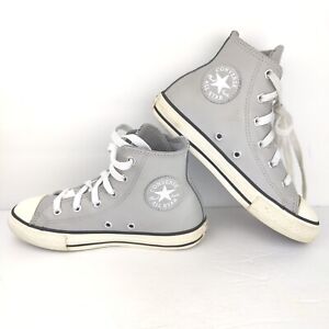 Converse  All Star Gray Leather Youth Size 1 Classic High Top Shoe Sneaker