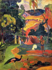 Paisaje Paul Gauguin Matamoe con pavos reales 30x22 impresión de lona fina sin enmarcar - Imagen 1 de 1