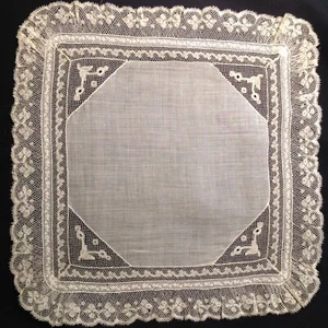 #5614🌟Antique 1800s Whitework CLOVER&THISTLE Ayrshire Lace Wedding Handkerchief - Picture 1 of 12