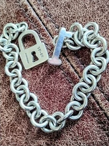 TAXCO Mexico Sterling Silver Round Link Padlock & Key Toggle Bracelet 7.5" 33.6g - Picture 1 of 15