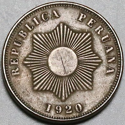1920-C Peru Dos 2 Centavos XF Radiant Sun Coin (25050602R) - Image 1 of 2